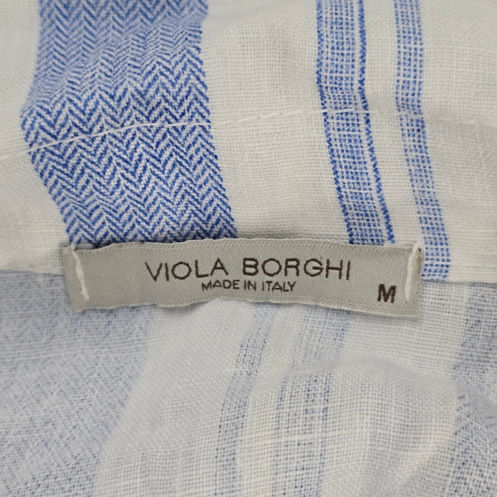 Viola Borghi Blue White‎ Striped Linen Button Down Shirt Made in Italy Size M - Picture 5 of 7